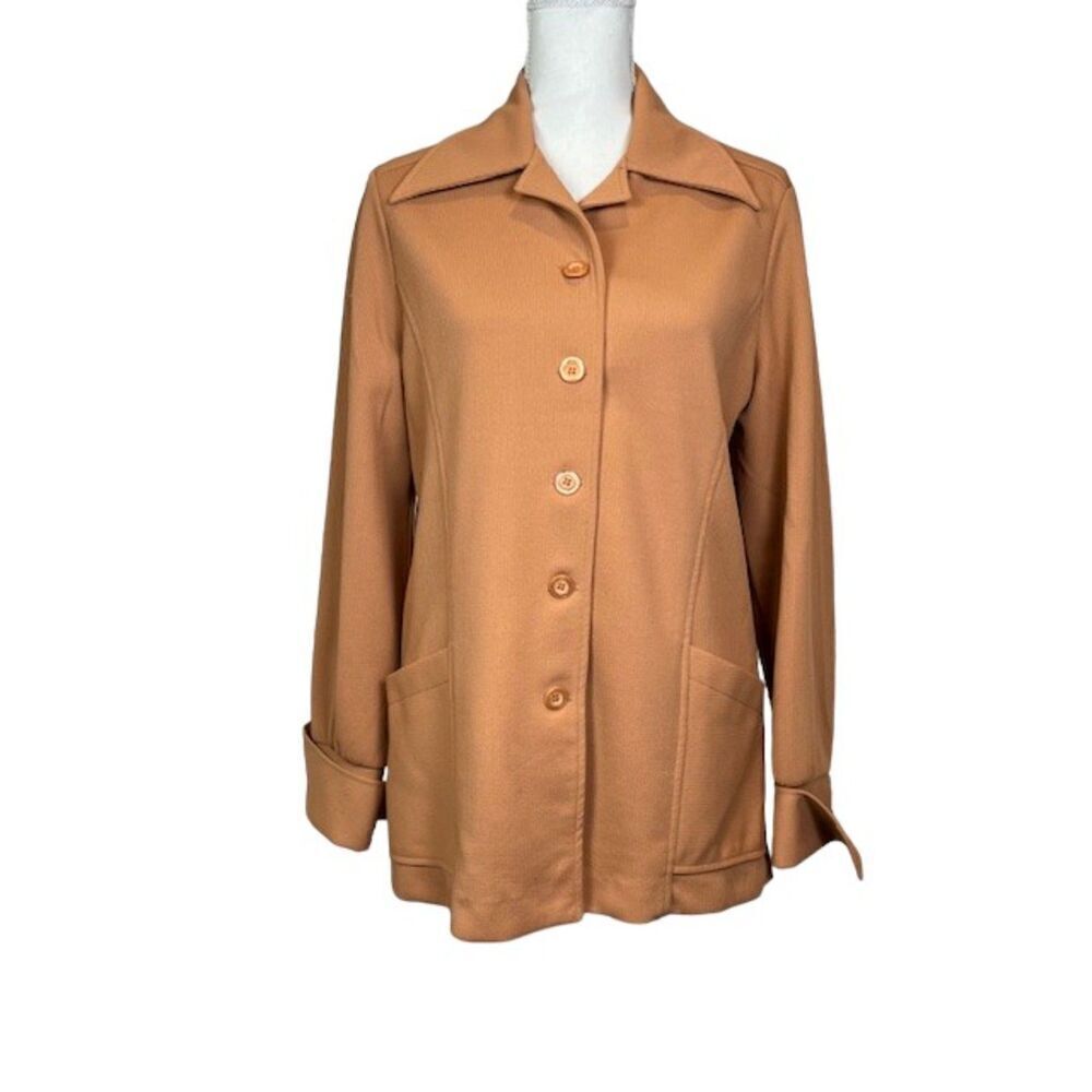 Graff Californiawear Vintage 70's Polyester Button Blazer Camel Great Cuffs!